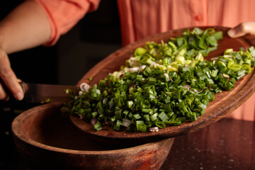 A closeup shot of chopped greenery