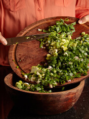A closeup shot of chopped greenery