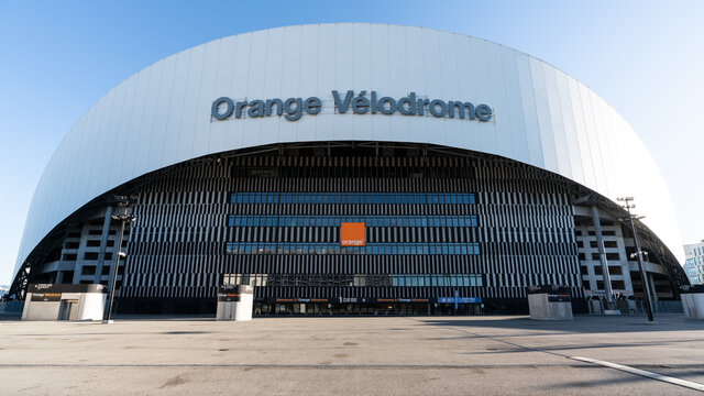 Orange Velodrome stadium wide angle view home to OM Football team in Marseille France
