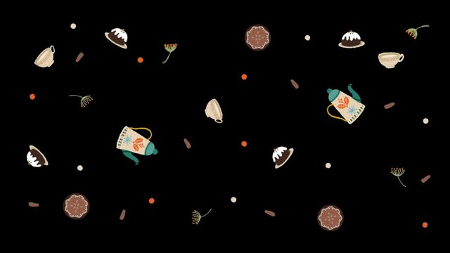 tea teatime cookies cup of tea gingerbread cake thanksgiving pattern illustration alpha channel transparent background