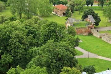 View of the buildings and the park from the top of the hill