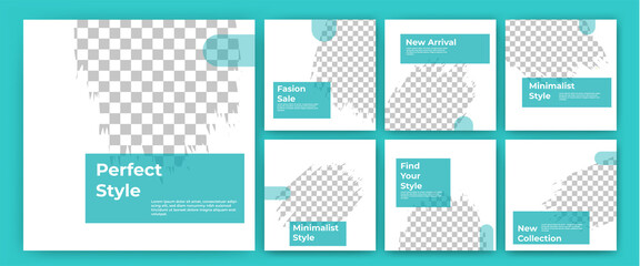 Set of editable square banner template. Decorative banner with blue color. Fashion banner template with photo collage. Usable for social media feed,banner and internet ads. Flat design vector isolated