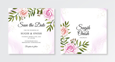 Hand painted watercolor flower for beautiful wedding invitation template