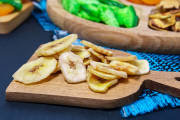 mix of dried fruits banana symbols of jewish holiday Tu Bishvat.