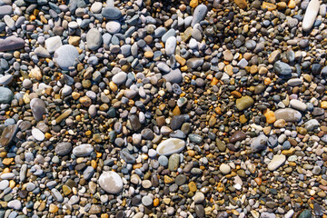 sea pebbles, natural background, texture. Sea background and beach.