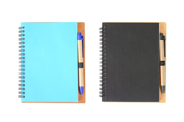 Two Notebook  blue and black with pen isolated