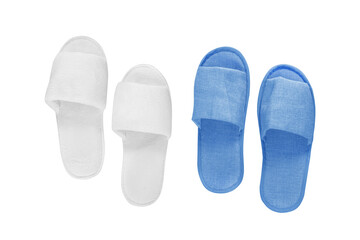 Blue  slipper and white slipper textile isolated on white background with clipping path