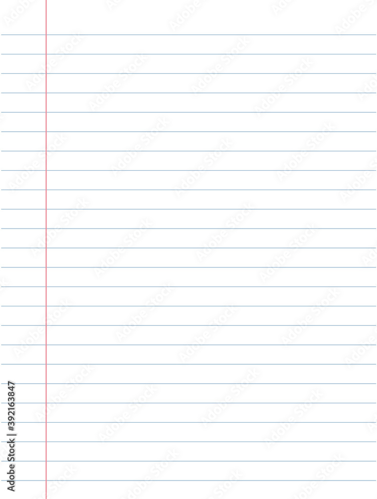 Aufkleber notebook paper background. a sheet of white striped paper with a left margin. school concept.