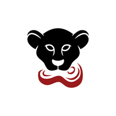 simple lion cub eating meat vector icon