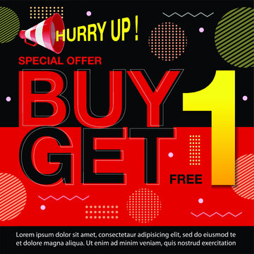 Buy 1, Get 1 Free. Special Offer Banner. Vector illustration