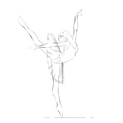 A Young Ballerina. Freehand Drawing of a Ballet Dancer Girl. Vector Illustration of a Dancing Woman. Monochrome Sketch of a Dancing Jump. Classical Choreography Style. Free Hand Draw. Realistic Style.