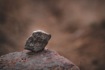 pebble close up stands on a stone in macro