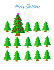 Fototapeta premium group of Christmas trees cartoon on white background,wallpaper,card,greeting.
