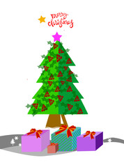 Christmas tree cartoon and gift box on white background,wallpaper,card,greeting.