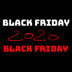Red and white Friday text on black background. Text and font in red and white color. Black Friday sale, offer for marketing