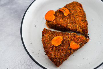 plant-based food,  vegan lentil loaf with carrots and onions