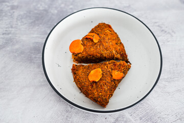 plant-based food,  vegan lentil loaf with carrots and onions