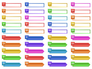 Colorful design elements with numbers from 1 to 20. Vector illustration.