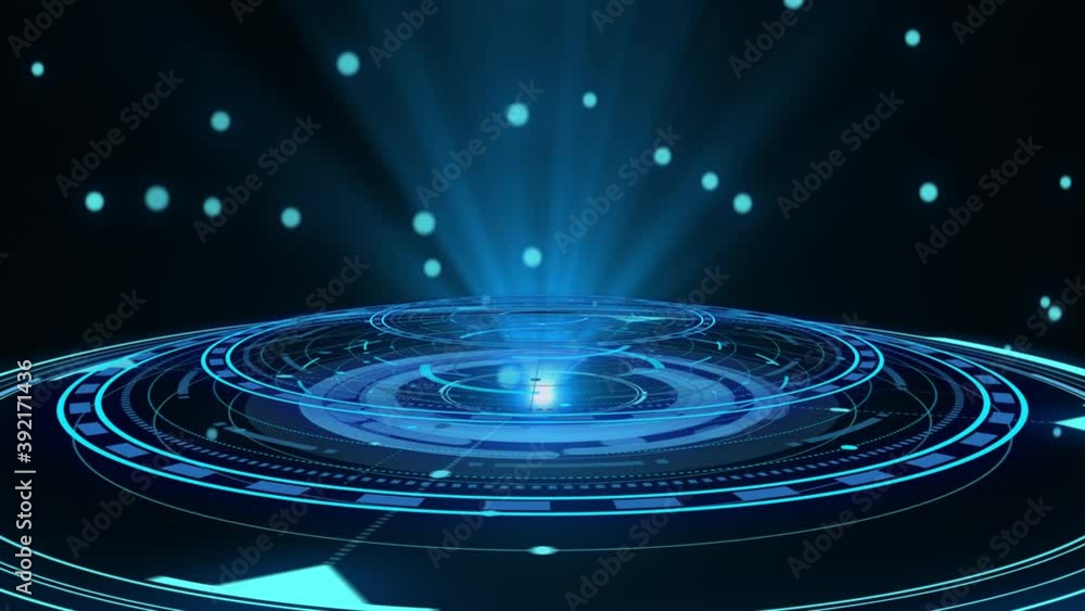 Poster blue hologram hud circle interfaces. digital data network protection, future technology network conc