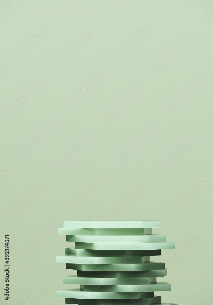 Poster minimal abstract mockup background for product presentation. green layer stripe podium on green back