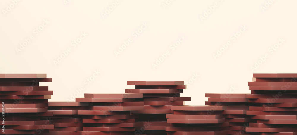 Poster minimal abstract mockup background for product presentation. red layer stripe podium on beige backgr
