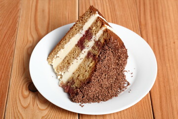 Layer Cake with cream with grated chocolate topping