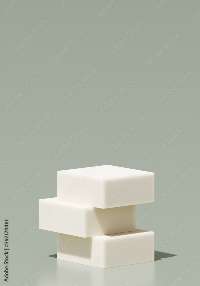 Poster minimal abstract mockup background for product presentation. white step podium on green background. 