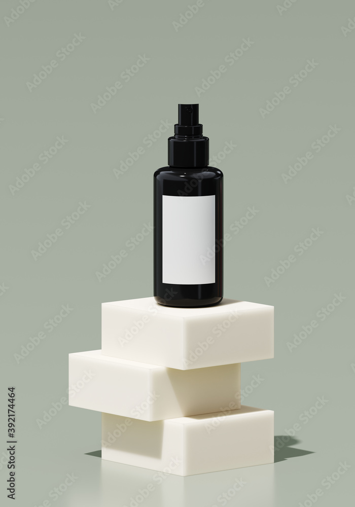 Poster minimal abstract mockup background for product presentation. cosmetic bottle on white step podium on