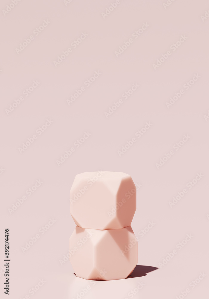 Poster minimal abstract mockup background for product presentation. pink geometric podium on green backgrou