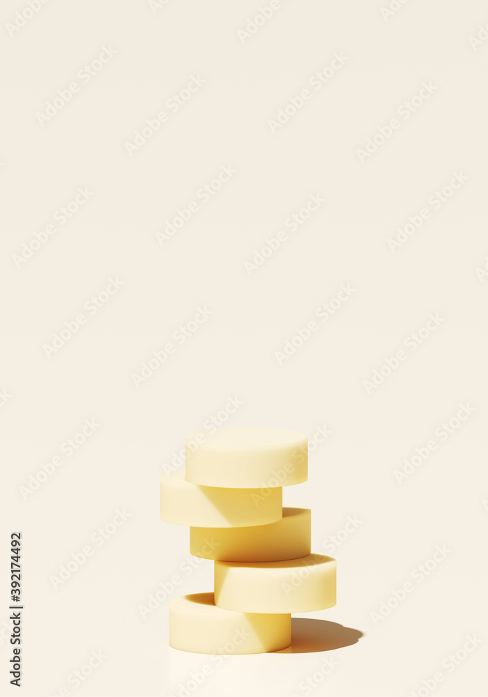 Poster minimal abstract mockup background for product presentation. yellow geometric podium on beige backgr