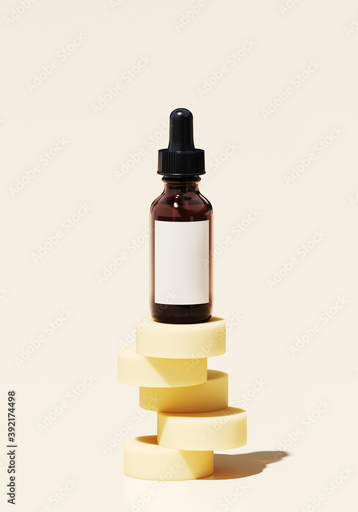 Aufkleber minimal abstract mockup background for product presentation. cosmetic bottle on yellow podium on bei