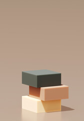 Fototapeta premium Minimal abstract mockup background for product presentation. Green and beige step podium on tan background. 3d rendering illustration. Clipping path of each element included.