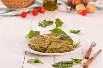 Spanish omelette with spinach.