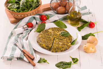 Spanish omelette with spinach.