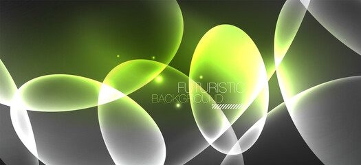 Neon ellipses abstract backgrounds. Shiny bright round shapes glowing in the dark. Vector futuristic illustrations for covers, banners, flyers and posters and other