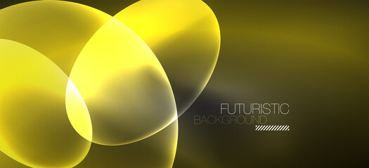 Neon ellipses abstract backgrounds. Shiny bright round shapes glowing in the dark. Vector futuristic illustrations for covers, banners, flyers and posters and other
