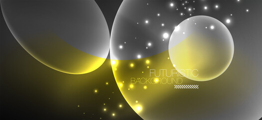Neon ellipses abstract backgrounds. Shiny bright round shapes glowing in the dark. Vector futuristic illustrations for covers, banners, flyers and posters and other