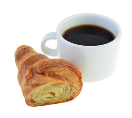 Coffee and croissant on white background.