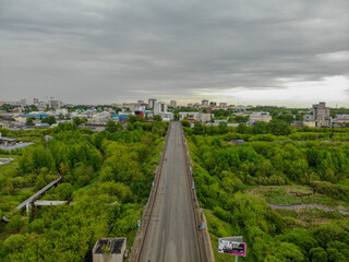 Aerial view of the bridge over the railway on Vorovskogo street (Kirov, Russia)