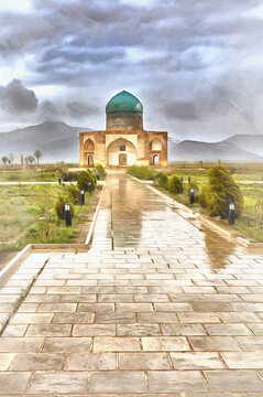 Molla Hassan Kashi Mausoleum colorful painting, Soltaniyeh, Abhar County, Zanjan Province, Iran