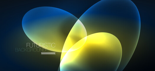 Neon ellipses abstract backgrounds. Shiny bright round shapes glowing in the dark. Vector futuristic illustrations for covers, banners, flyers and posters and other