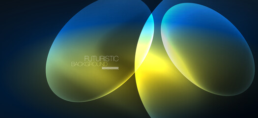 Neon ellipses abstract backgrounds. Shiny bright round shapes glowing in the dark. Vector futuristic illustrations for covers, banners, flyers and posters and other