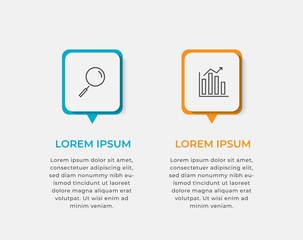 Minimal Business Infographics template. Timeline with 2 steps, options and marketing icons .Vector linear infographic with two circle conected elements. Can be use for presentation. 