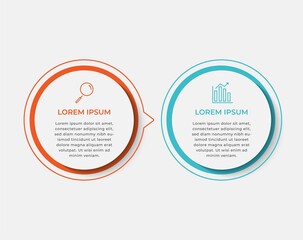 Minimal Business Infographics template. Timeline with 2 steps, options and marketing icons .Vector linear infographic with two circle conected elements. Can be use for presentation. 