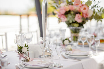 Wedding table with flowers for the newlyweds