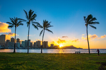 Beautiful Sunrise in Waikiki, Honolulu, Oahu, Hawaii