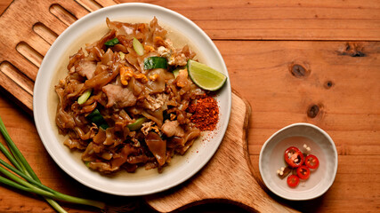 Stir fried Noodle with sweet soy sauce (Pad See Ew) with seasoning