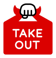 Red take-out icon holding a furoshiki or shopping bag in your hand