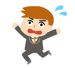 Panicked businessman in a hurry. Vector illustration isolated on white background.