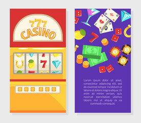 Naklejka premium Casino Business Card Template, Gambling Advertising Banner, Poster Cartoon Vector Illustration